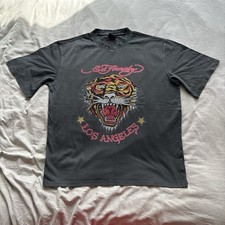 Ed Hardy LA Tiger Vintage Diamante Crystal Black T Shirt Size L