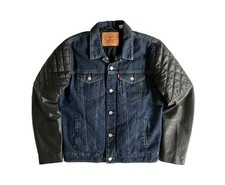 RARE LEVIS LEATHER SLEEVE DENIM TRUCKER BIKER THERMORE LINED JACKET M
