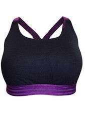 Women Black Contrast Cross Strap Sports Bra Medium Impact Non Wired Bra Small-XL