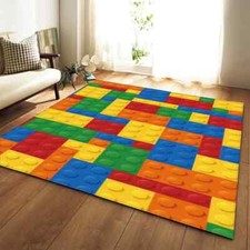 Children's Colourful Lego Print Area Rug Kids Floor Mat Boys Girls Playroom Rugs
