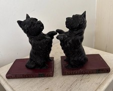 Vintage Cast Iron Scottie Dog On Books Bookends: Handpainted