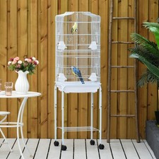 Bird Cage Metal Budgie Cages W/ Rolling Stand Slide-out Tray Storage Shelf