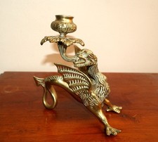 Antique Brass Bronze Griffin Dragon Candlestick Candle Holder