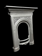 ANTIQUE ARCHED CAST IRON FIREPLACE FIRE SURROUND / VICTORIAN EDWARDIAN RESTORED