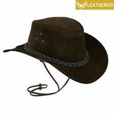Australian Western Aussie Style Real Leather Cowboy Bush Hat With Chin Straps