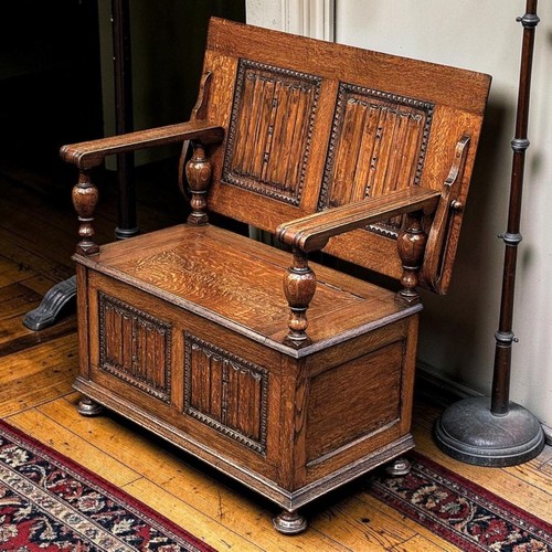Antique golden oak monks - monks, bench