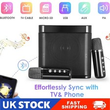 Portable Bluetooth Speaker With 2 Wireless Microphones USB Rechargeable AUX Port