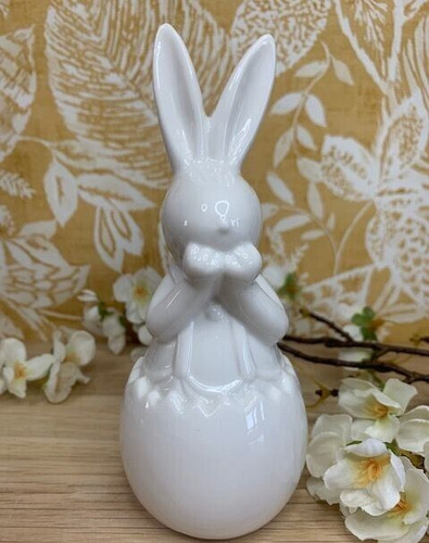 White ceramic spring bunny - ceramic,