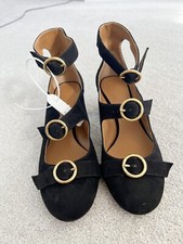 Chloe Icon Mary-Jane Multi Buckle Suede Court Shoes in Black Size 38