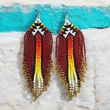 Long Seed Beads Beaded Earrings Hand Beaded Native American Style Drop Dangle