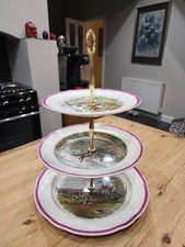 Spode Herring Hunting scene three tier cake stand