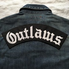 OUTLAWS Large Motorcycle Biker Vest Back Rocker Patch Iron-On Sew-On 39cm wide