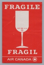 Air Canada Fragile Airline Baggage Label Sticker Luggage Bag 1973 Fragil Canada