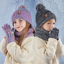 3Pcs Fleece Kids Winter Hat