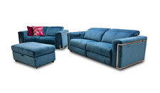 Fabb 'Cora' 3 + 2 Seater Sofa Teal Velvet Power Recliner Headrest Footstool NEW