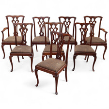 Set of 8 Vintage Mahogany Chippendale Style Dining Chairs includes 2 Carvers