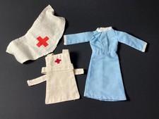 Handmade blue nurse dress scarf hat apron red cross uniform fit 12" fashion doll