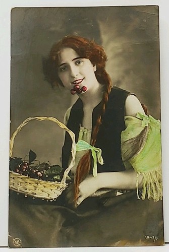 Rppc woman with long - woman, red