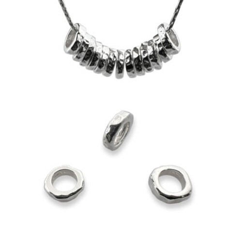 Sterling silver washer beads - silver,
