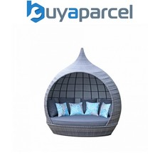 Signature Weave Pearl Wicker Round Garden Day Bed Sun Lounger Roof Shade Grey