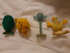 VINTAGE MR MEN Flocked figures. Mr Fussy, Funny , Happy, Tall, retro toys. 1976?