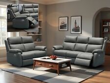 DARK GREY Italian Leather 3 Seater 2 Seat or Armchair Electric Recliner ABERINO.