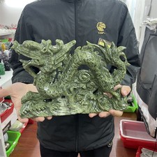 7.2LB 11" Natural Xiuyan Jade Dragon Carving Crystal Quartz Figurine Statue Gift