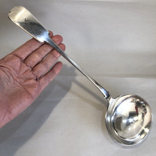 Antique Soup Punch Ladle Fiddle Pat. Handle Silver Plate +/- 33.5cm L Oval Bowl