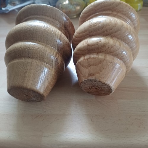 Pair turned wood light - pair, oak