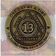 13 Year Alcoholics Anonymous Medallion Bronze Plated AA Sobriety Chip Coin