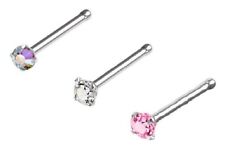 3 X Tiny Sterling Silver Ball End Nose Studs Pink Clear AB CZ Jewel