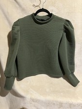 Size 12 Ribbed Jumper With Puffed Shoulders Green by Quiz