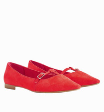 Ex M&S Women's Pointed Toes Flat T-Bar Pump Shoes in Red UK 7 #5962