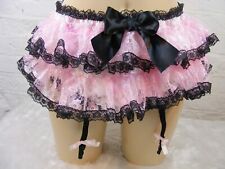 sissy PINK satin lace ruffle TUTU SUSPENDER panties lingerie knickers MENS