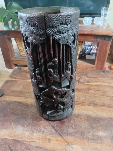 Vintage hand carved bamboo - carved,