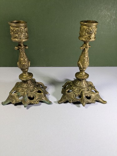 Antique brass candlesticks - antique,