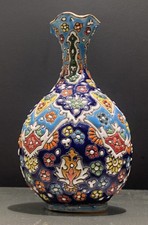 Turkish Persian Handmade / Painted Enamel Pottery Floral Vase Anatolian Vintage