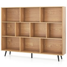 10-Cube Bookcase Freestanding Display Rack Bookshelf-Natural