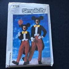 Simplicity 7729 Sewing Pattern Mickey Mouse Costume Size Medium Adult 36-38