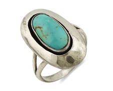 Navajo Shadow Box Ring .925 Silver Blue Turquoise Signed M Montoya C80s