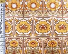 Crafts Fabrics Little Johnny Retro Flowers Ceramic Tiles Brown 60" Cotton Fabric