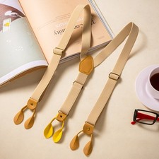 Khaki Non-Slip Mens 25mm Trouser Braces Suspenders Heavy Duty with Button Hole