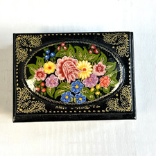 Russian Lacquer Box Vintage Floral Flowers Folk Art (2 Compartments) Signed