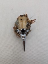 Vintage Scottish Plume Fur & Feather Silver Coloured Brooch Stag Hat Pin Badge