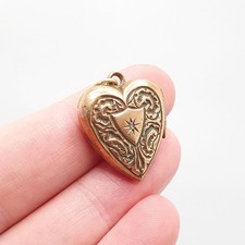 Antique Gold Filled Diamond Heart Locket Necklace Victorian Rolled Gold Genuine