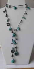 Lariat Turquoise Gemstone Oxidised Silver Charms 40in Leather by Sandy McCormack