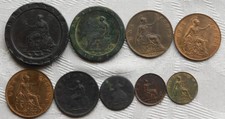 9x COLLECTION GEORGIAN ENGLISH CARTWHEEL ONE PENNY PENCE FARTHING ETC COINS