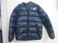 Boys Girls Unisex Adidas Blue Hooded Puffer Jacket Age 13 - 14 yrs 164 cm  VGC