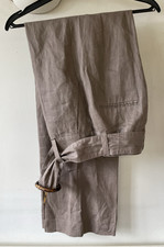 Zara Women's Linen Trousers Soft Light Brown Bamboo Buckle Wide Leg Size UK 12