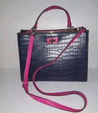 FLOOZIE Navy  & Pink Large Croc Effect Bag Short Long Strap Excellent Condition